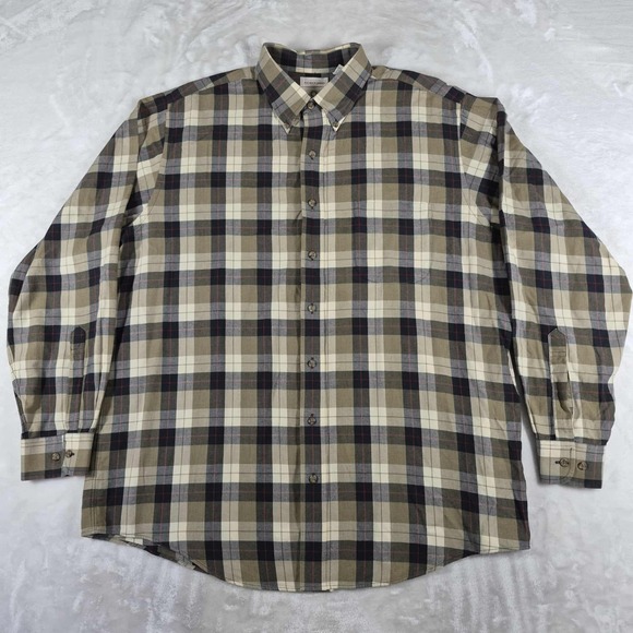 Viyella Other - Viyella Button Down Shirt Men's XL Olive Green Plaid Wool‎ Blend Long Sleeve